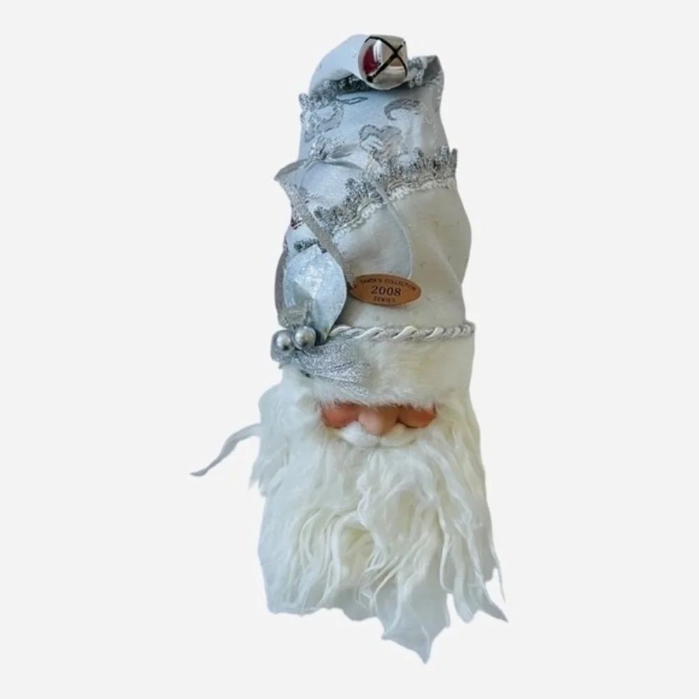 Silver White Fabric Santa Head Ornament 4